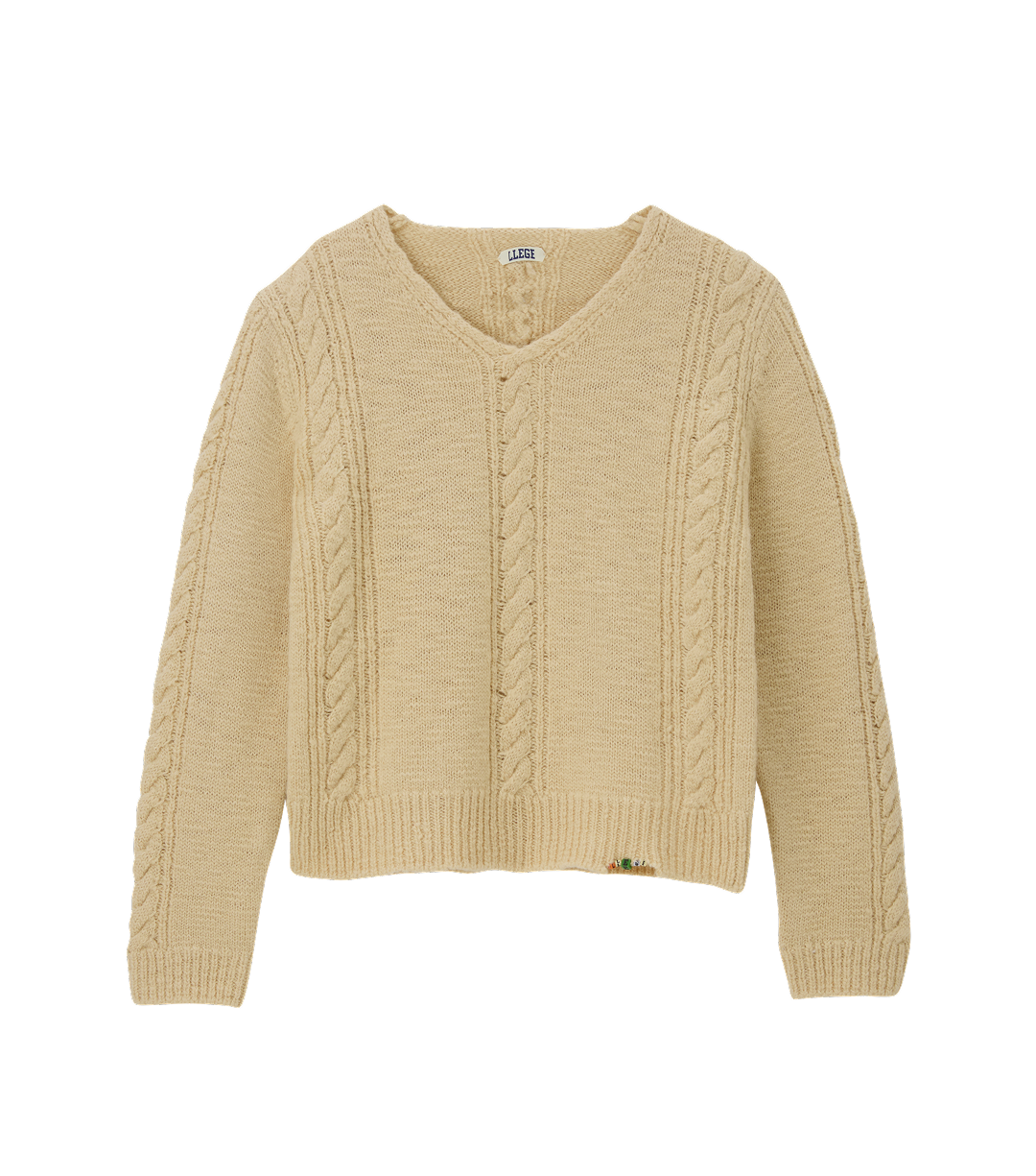 Llege - Cube Detail Cable V-Neck Sweater (Beige) product image 1 | TRAB K-Fashion Australia