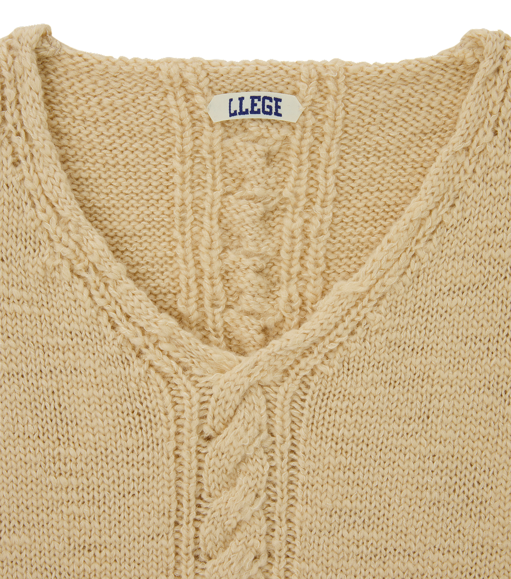 Llege - Cube Detail Cable V-Neck Sweater (Beige) product image 3 | TRAB K-Fashion Australia