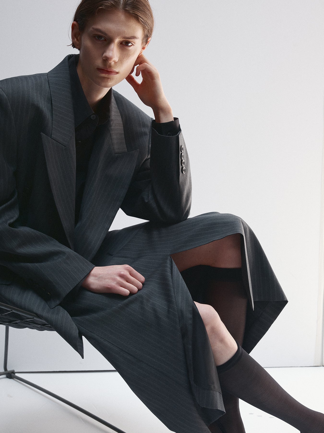 Tonywack - Striped Wool Pencil Skirt (Grey Pinstripe) product image 3 | TRAB K-Fashion Australia