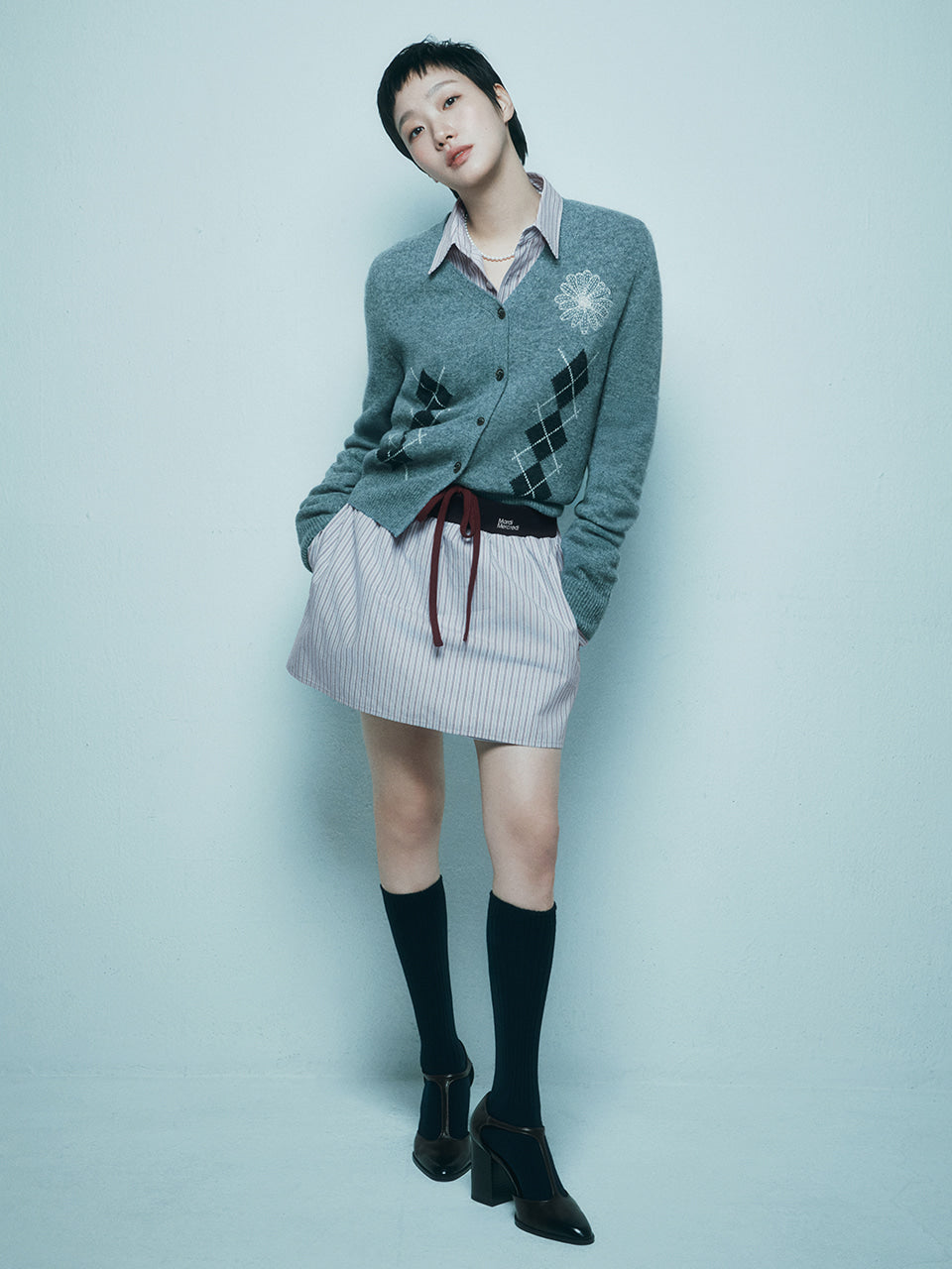 Mardi Mercredi - Cotton Mini Skirt Stripe Contrast Waistband (Blue) product image 1 | TRAB K-Fashion Australia