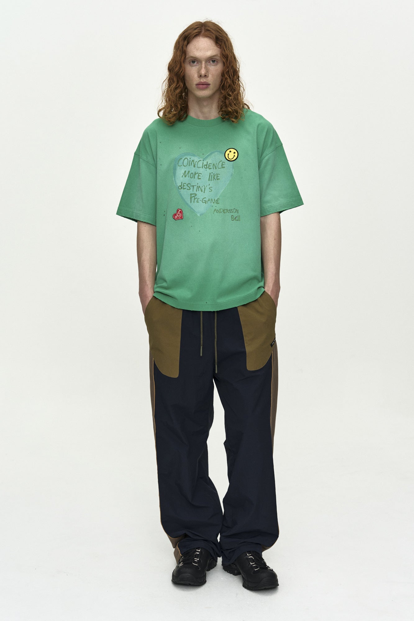 Andersson Bell - (essential) Unisex Spray Washed Heart Message T-Shirt (Green) product image 4 | TRAB K-Fashion Australia