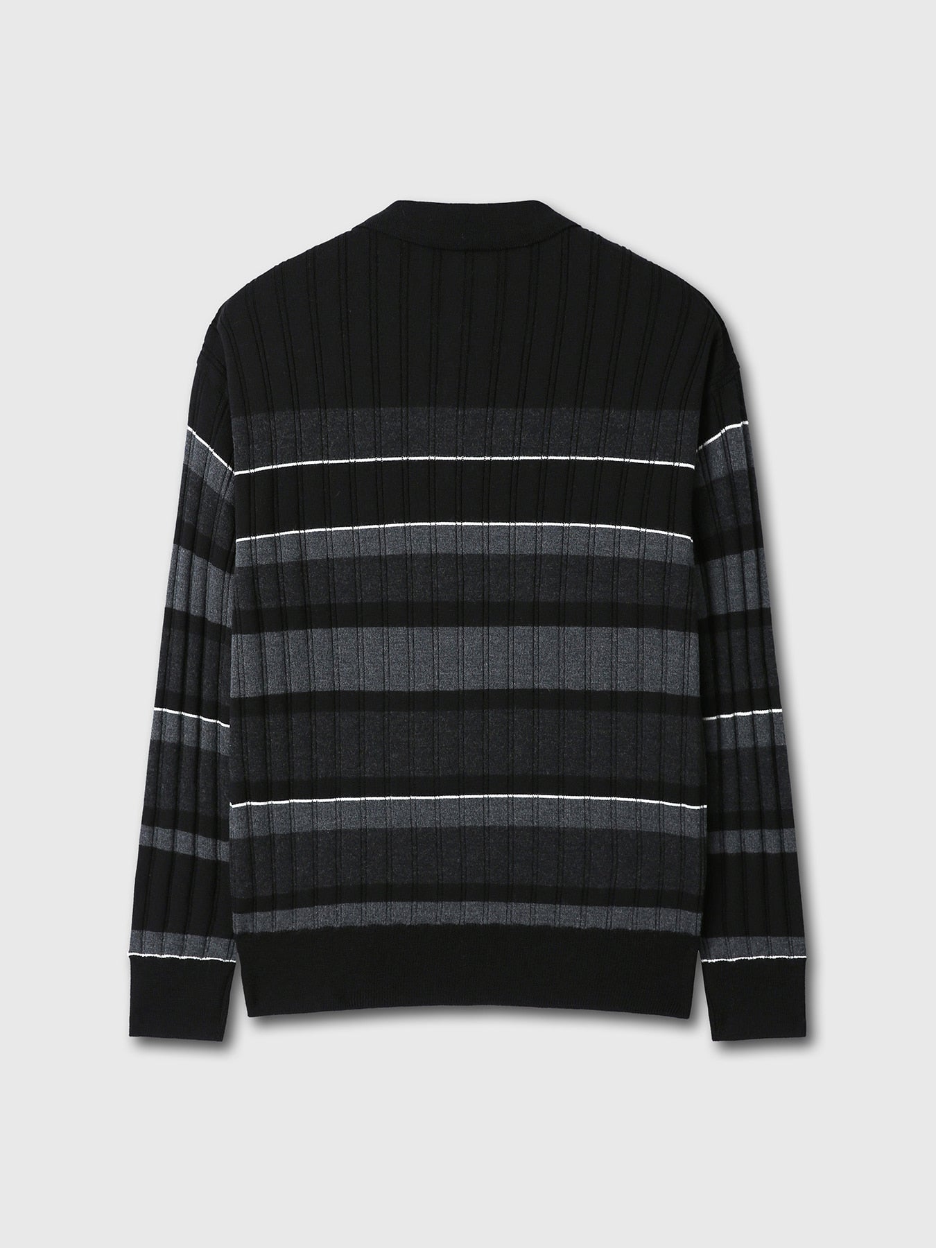 Tonywack - Super Fine Wool Ribbed Stripe Polo Knit (Black/Grey) product image 9 | TRAB K-Fashion Australia
