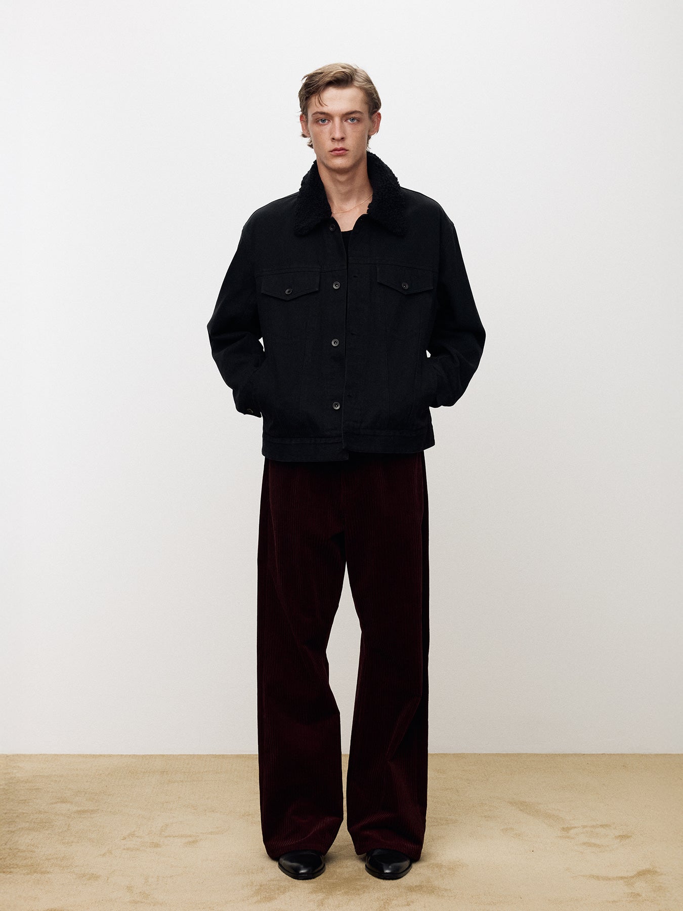 Tonywack - Wool Shearling Collar Denim Jacket (Washed Black) product image 3 | TRAB K-Fashion Australia