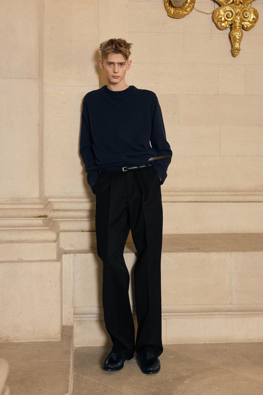 STU - Pin Tuck V-neck Knit (Navy) product image 4 | TRAB K-Fashion Australia
