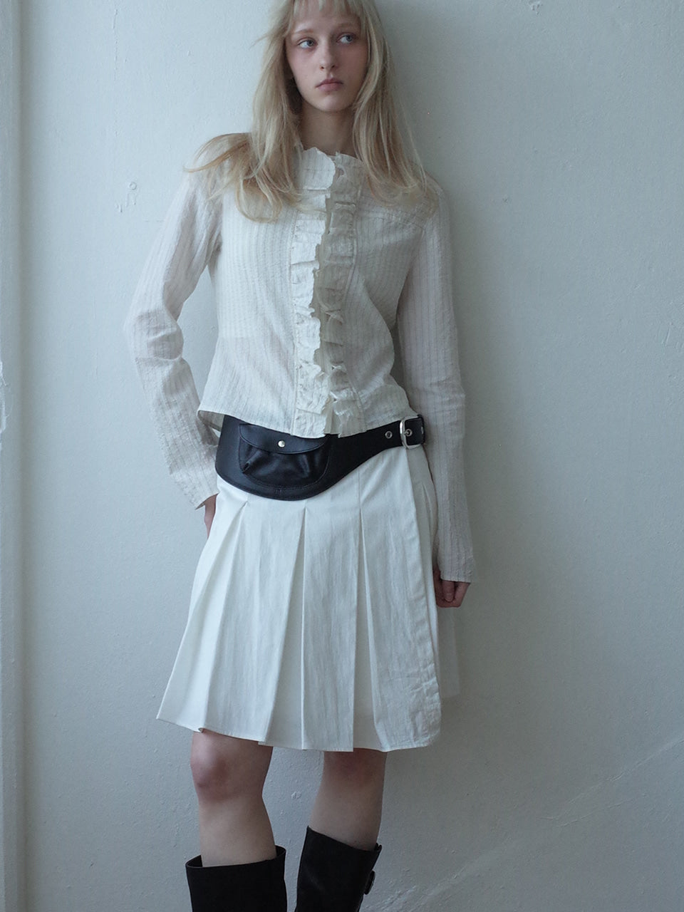 Kijun - Ruffle Detail Shirt (Light Beige) product image 3 | TRAB K-Fashion Australia