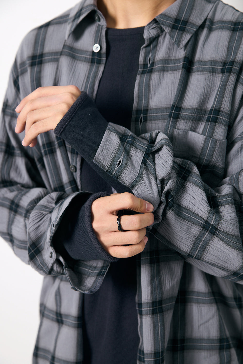Hatchingroom - Classic Shirt Over Dyed Check (Blue Grey) product image 12 | TRAB K-Fashion Australia