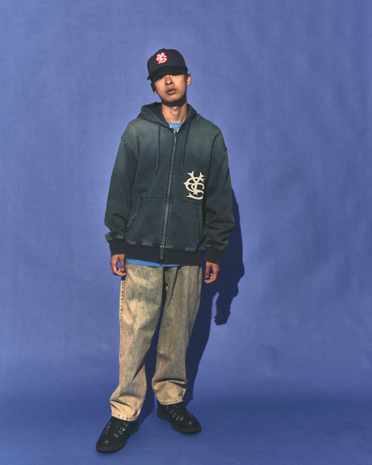 yeseyesee - YESEYESEE X NEWERA Washed Zip Up Hoodie (Indigo) product image 9 | TRAB K-Fashion Australia
