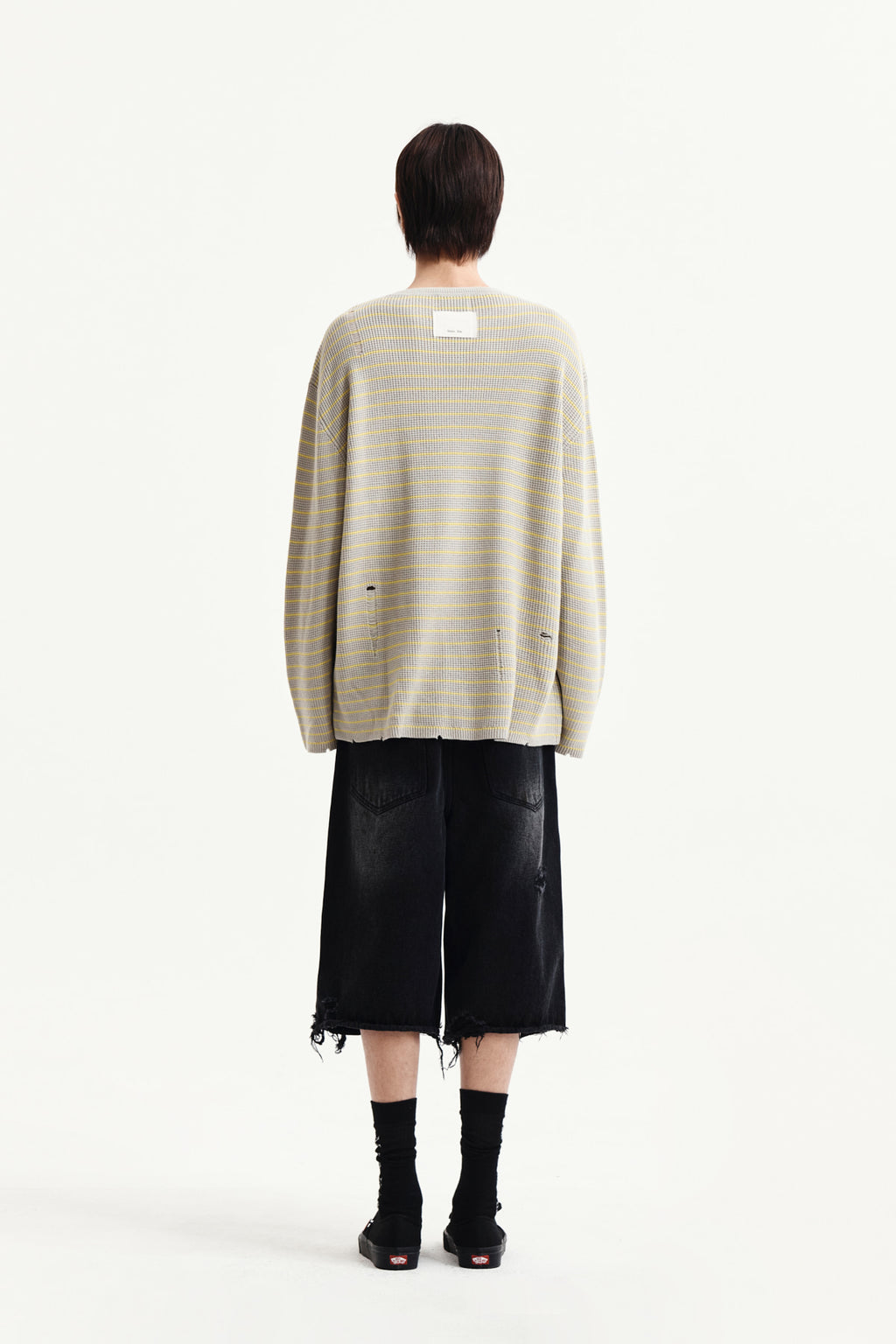 Matin Kim - Stripe Damaged Loose Pullover (Beige) product image 12 | TRAB K-Fashion Australia