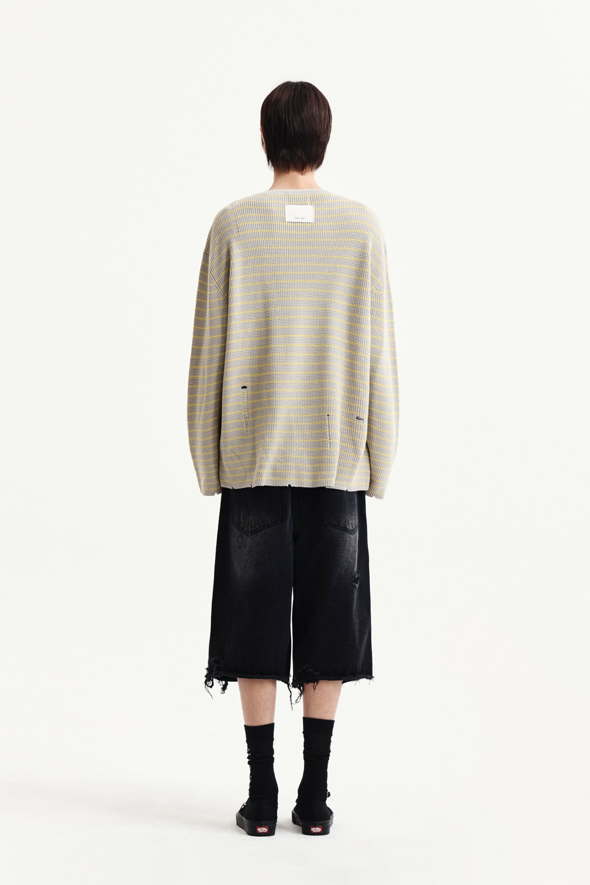 Matin Kim - Stripe Damaged Loose Pullover (Beige) product image 12 | TRAB K-Fashion Australia