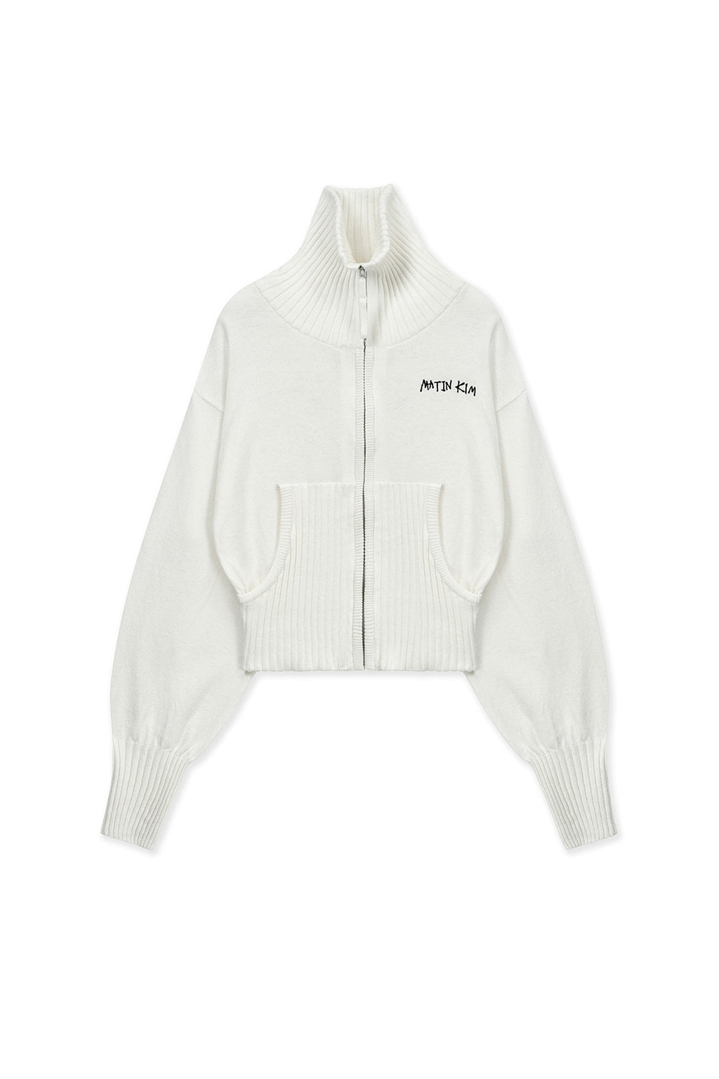 Matin Kim - High Neck Embroidered Logo Zip Up (Ivory) product image 1 | TRAB K-Fashion Australia