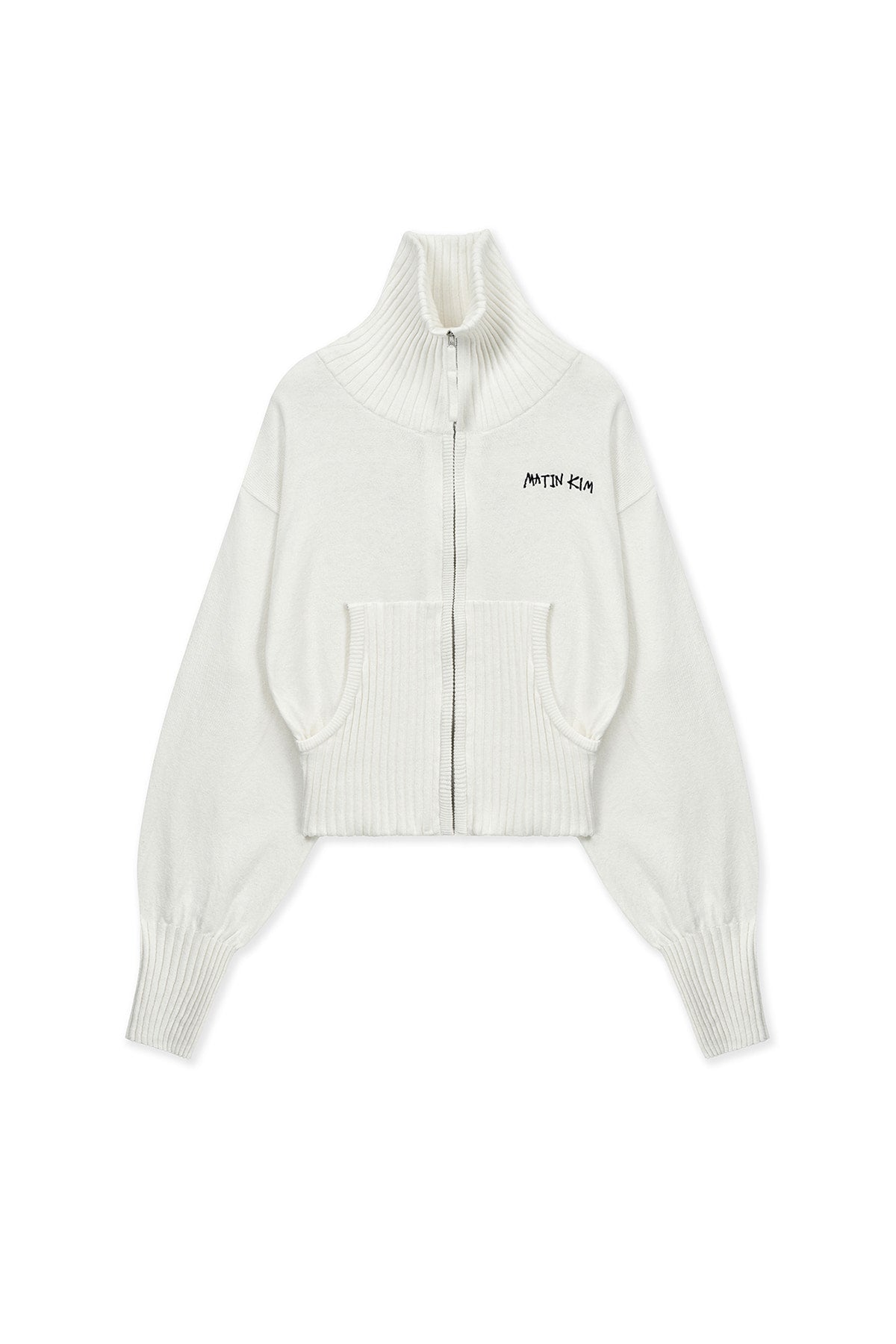 Matin Kim - High Neck Embroidered Logo Zip Up (Ivory) product image 1 | TRAB K-Fashion Australia
