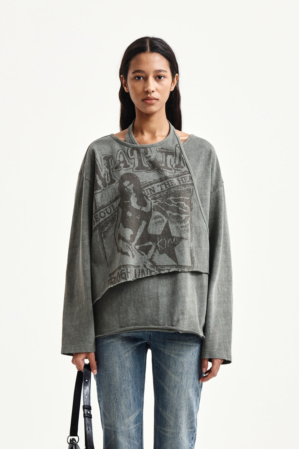 Matin Kim - Vintage Graphic Layered Top (Khaki) product image 5 | TRAB K-Fashion Australia