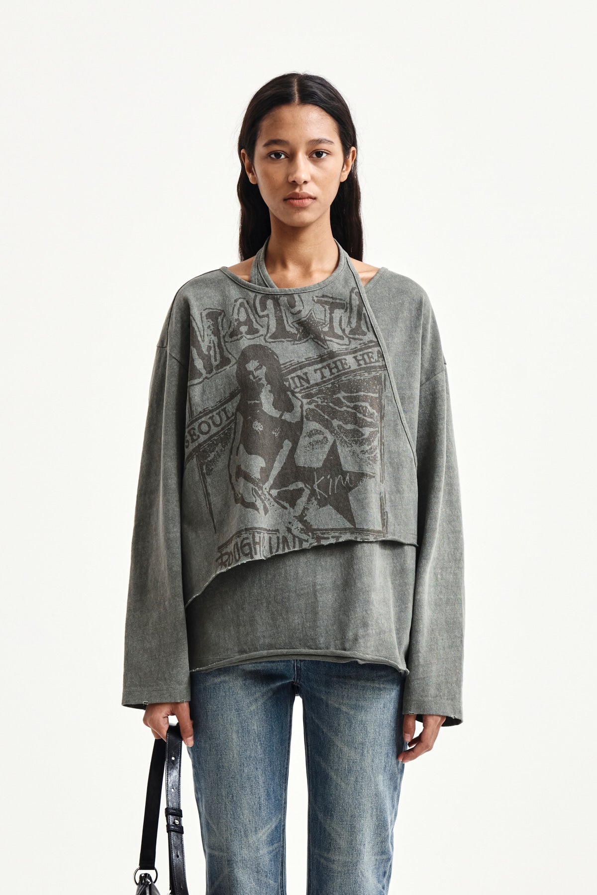 Matin Kim - Vintage Graphic Layered Top (Khaki) product image 5 | TRAB K-Fashion Australia