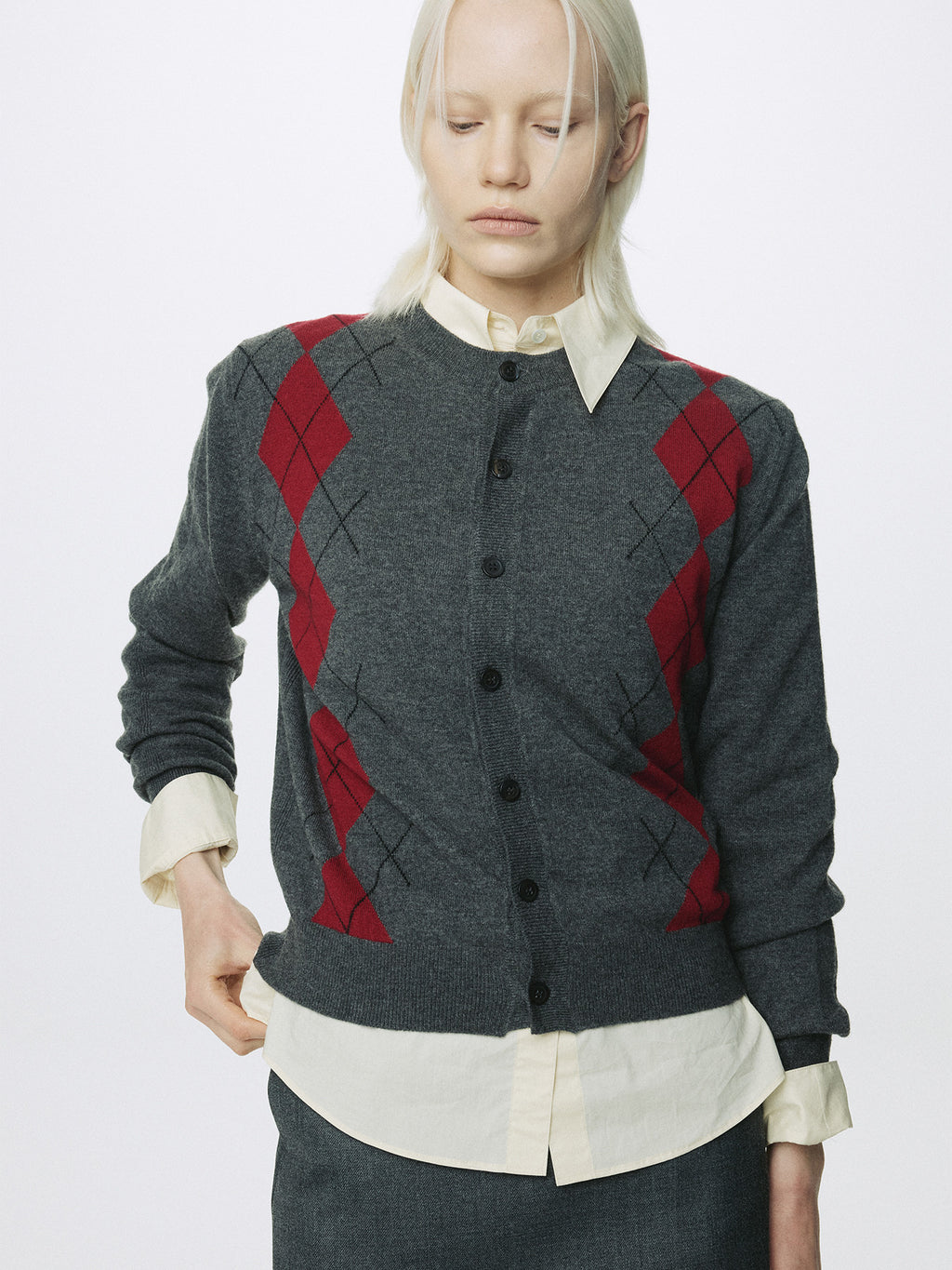Tonywack - Merino Wool Argyle Cardigan (Grey/Red) product image 4 | TRAB K-Fashion Australia