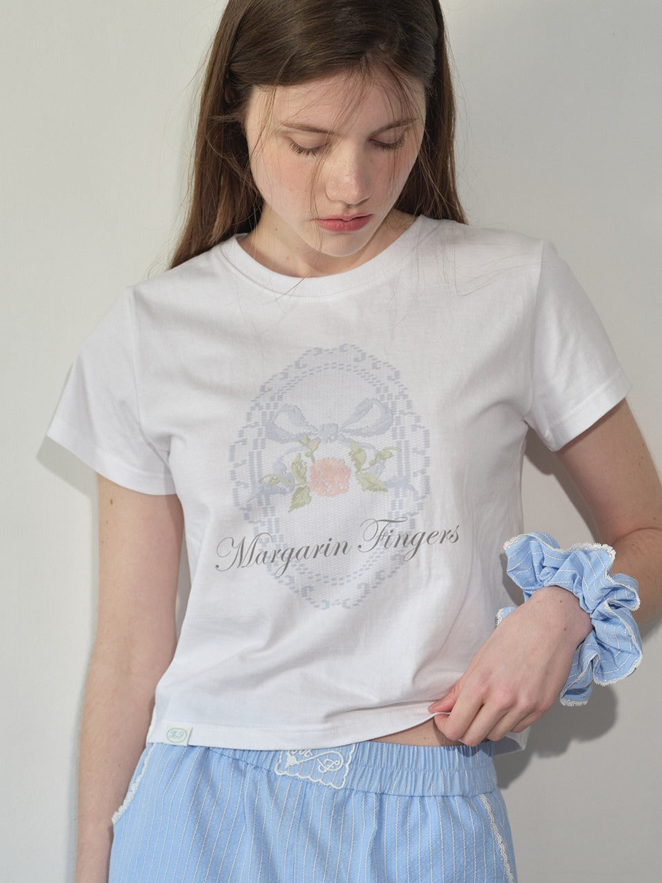 Margarin Fingers - Striped Lace Scrunch (Light Blue) product image 1 | TRAB K-Fashion Australia