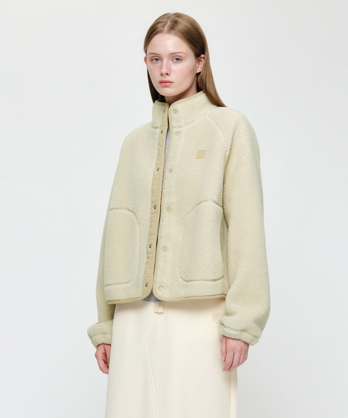 Marithe & Francois Girbaud - High Neck Fleece Jacket (Ivory) product image 1 | TRAB K-Fashion Australia