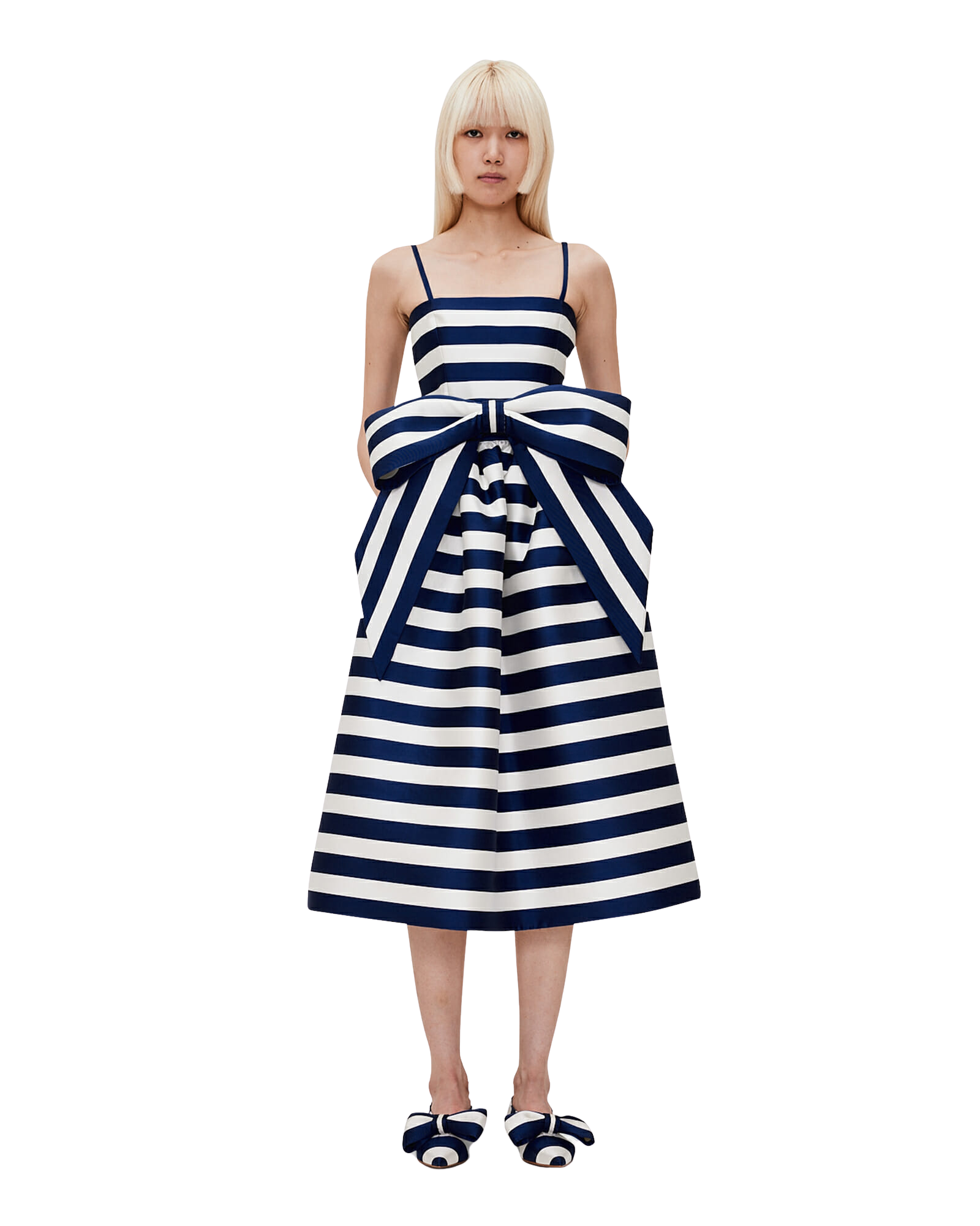 Kimhe Kim - Striped Mikado Silk Midi Skirt (Navy) product image 1 | TRAB K-Fashion Australia