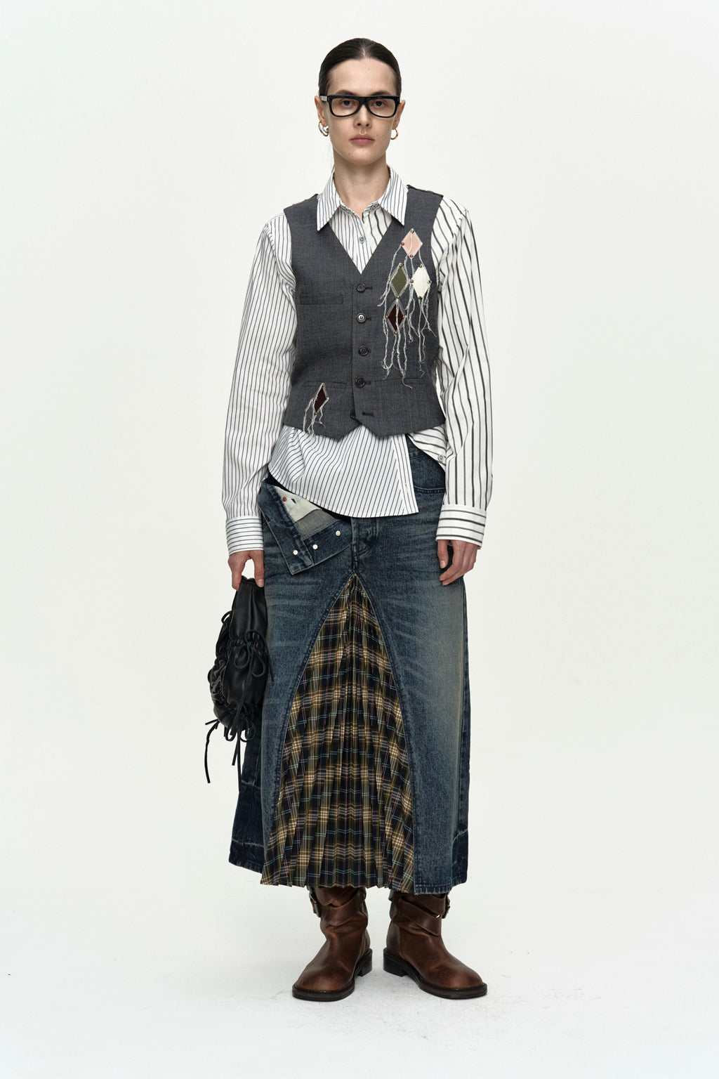 Andersson Bell - Back Knit Argyle Patched Vest (Grey) product image 2 | TRAB K-Fashion Australia