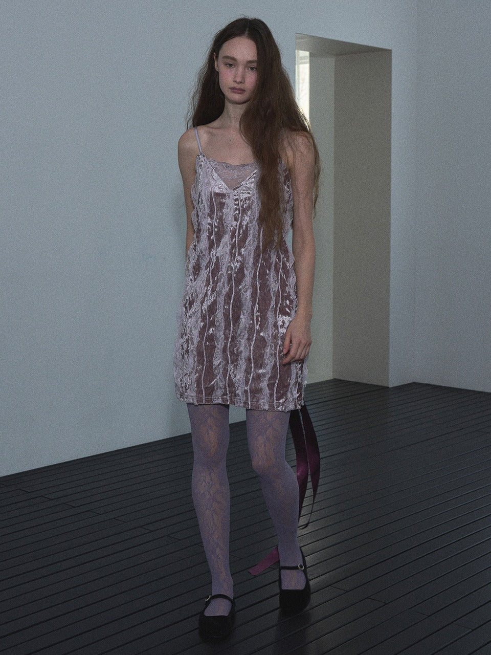 Margarin Fingers - Velvet Lace Mini Dress (Smoke Pink) product image 1 | TRAB K-Fashion Australia