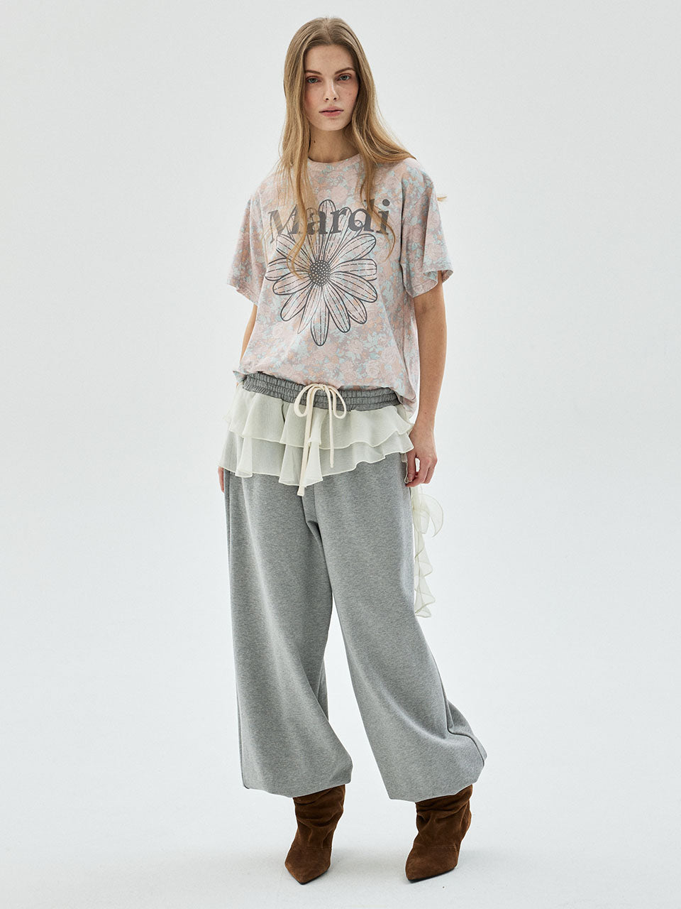 Mardi Mercredi - Chiffon Layered Jogger Pants Frill (Grey) product image 1 | TRAB K-Fashion Australia