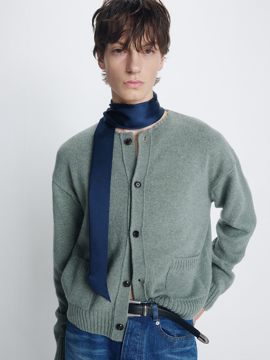 Tonywack - Shetland Wool Raw Cardigan (Sage Green) product image 1 | TRAB K-Fashion Australia