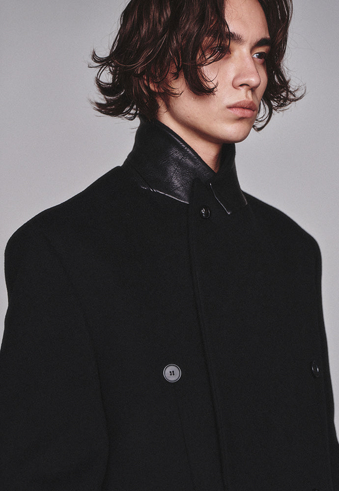 Art if acts - Leather Collar Double-Breasted Coat (Black) product image 6 | TRAB K-Fashion Australia