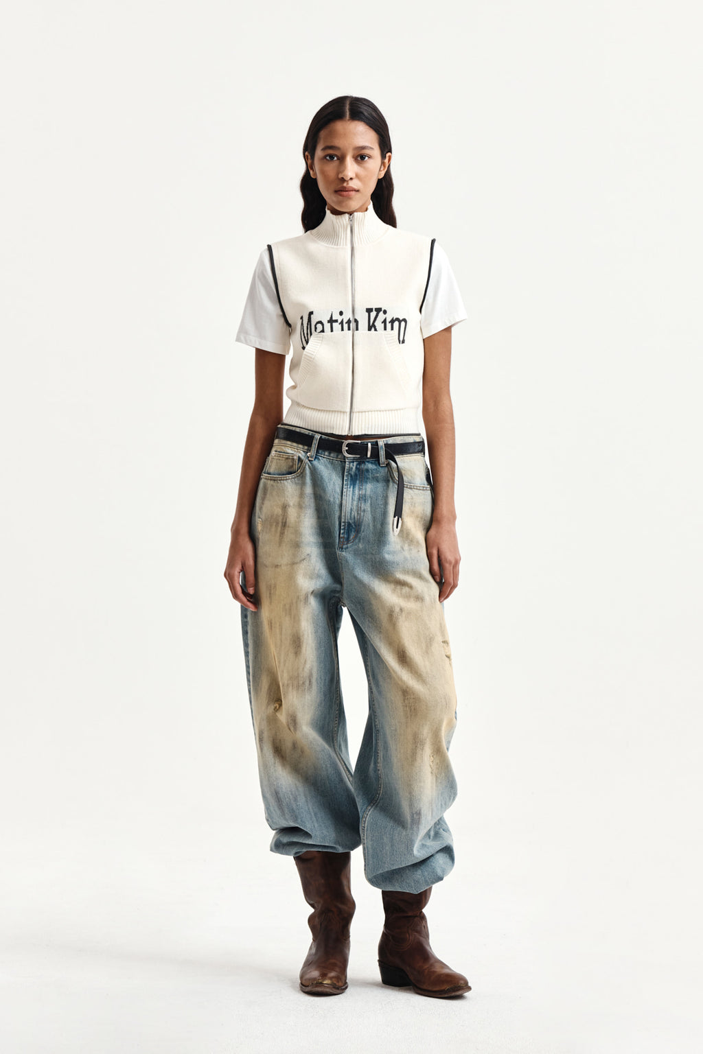 Matin Kim - Matin Kim Spell Point Knit Zip Up Vest (Ivory) product image 8 | TRAB K-Fashion Australia