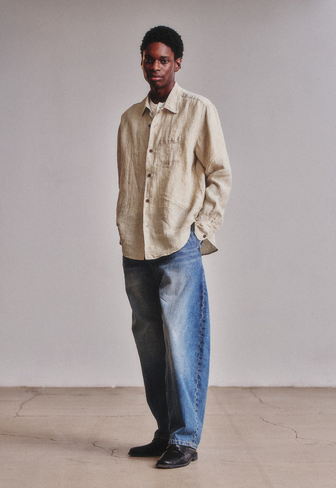 Art if acts - Linen Stripe Pocket Shirt (Beige) product image 1 | TRAB K-Fashion Australia