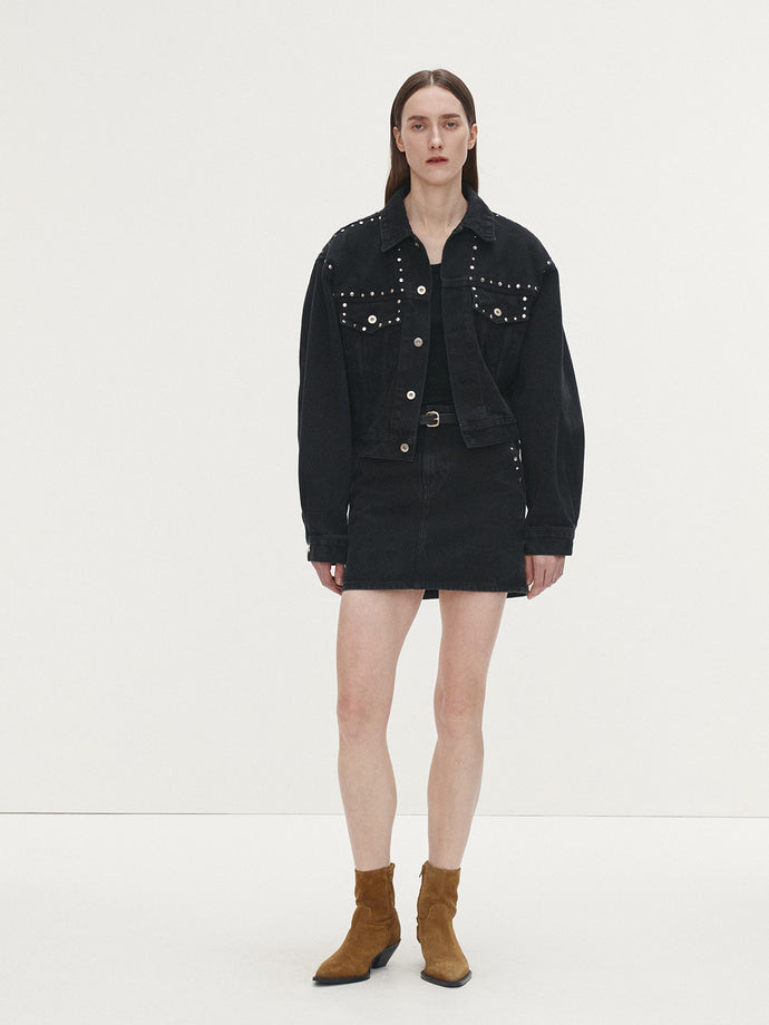 Tonywack - Metal Stud Denim Skirt (Faded Black) product image 2 | TRAB K-Fashion Australia