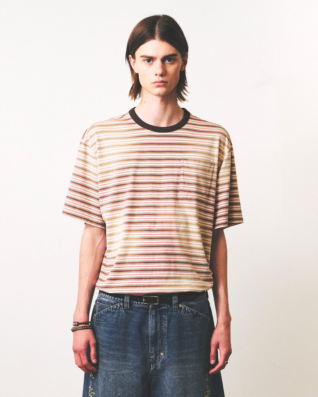 Eastlogue - Bleached Stripe T-shirts (Beige & Red Stripe) product image 1 | TRAB K-Fashion Australia