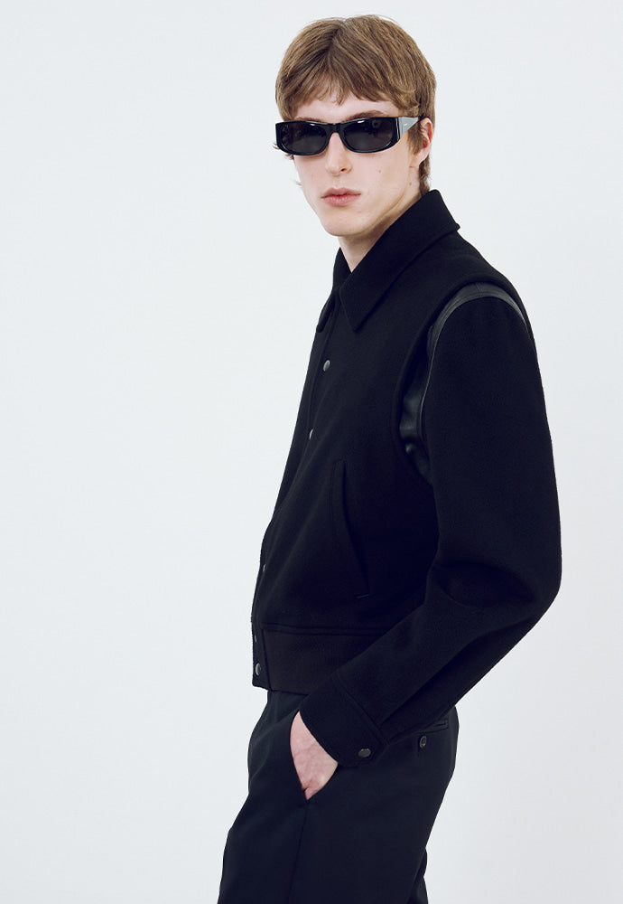 Tonywack - Leather-Trimmed Cropped Bomber Jacket (Black) product image 6 | TRAB K-Fashion Australia