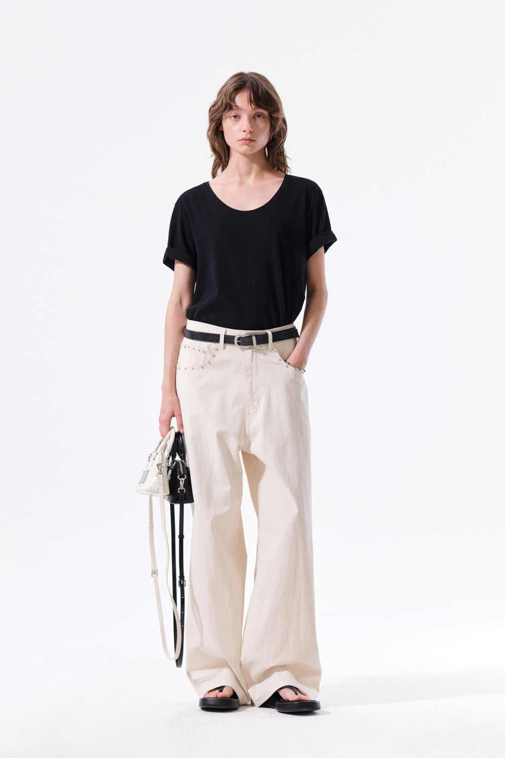 Matin Kim - Stud Point Color Denim Pants (Cream) product image 9 | TRAB K-Fashion Australia