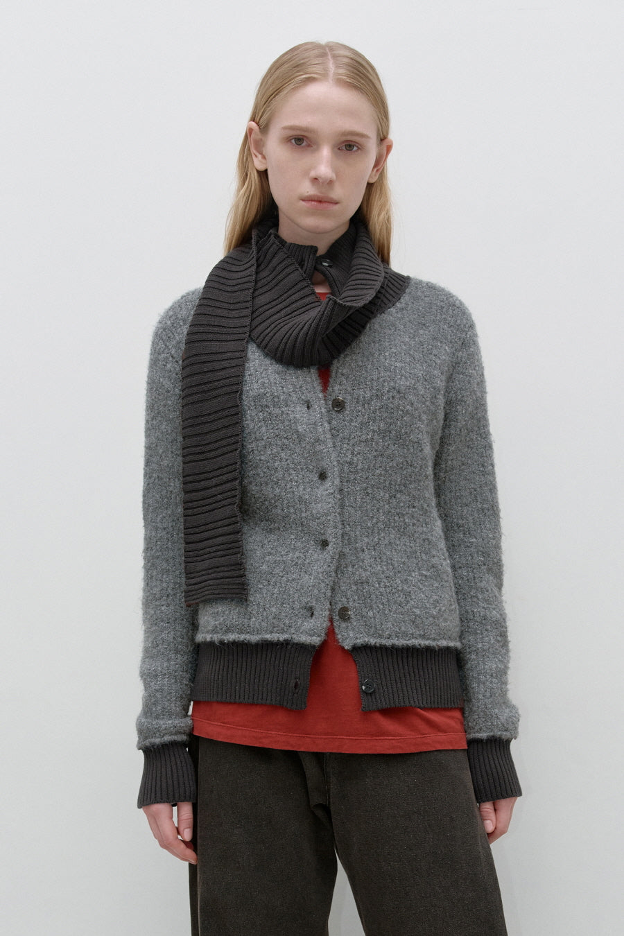 Insilence - Detachable Muffler Cardigan (Charcoal) product image 1 | TRAB K-Fashion Australia