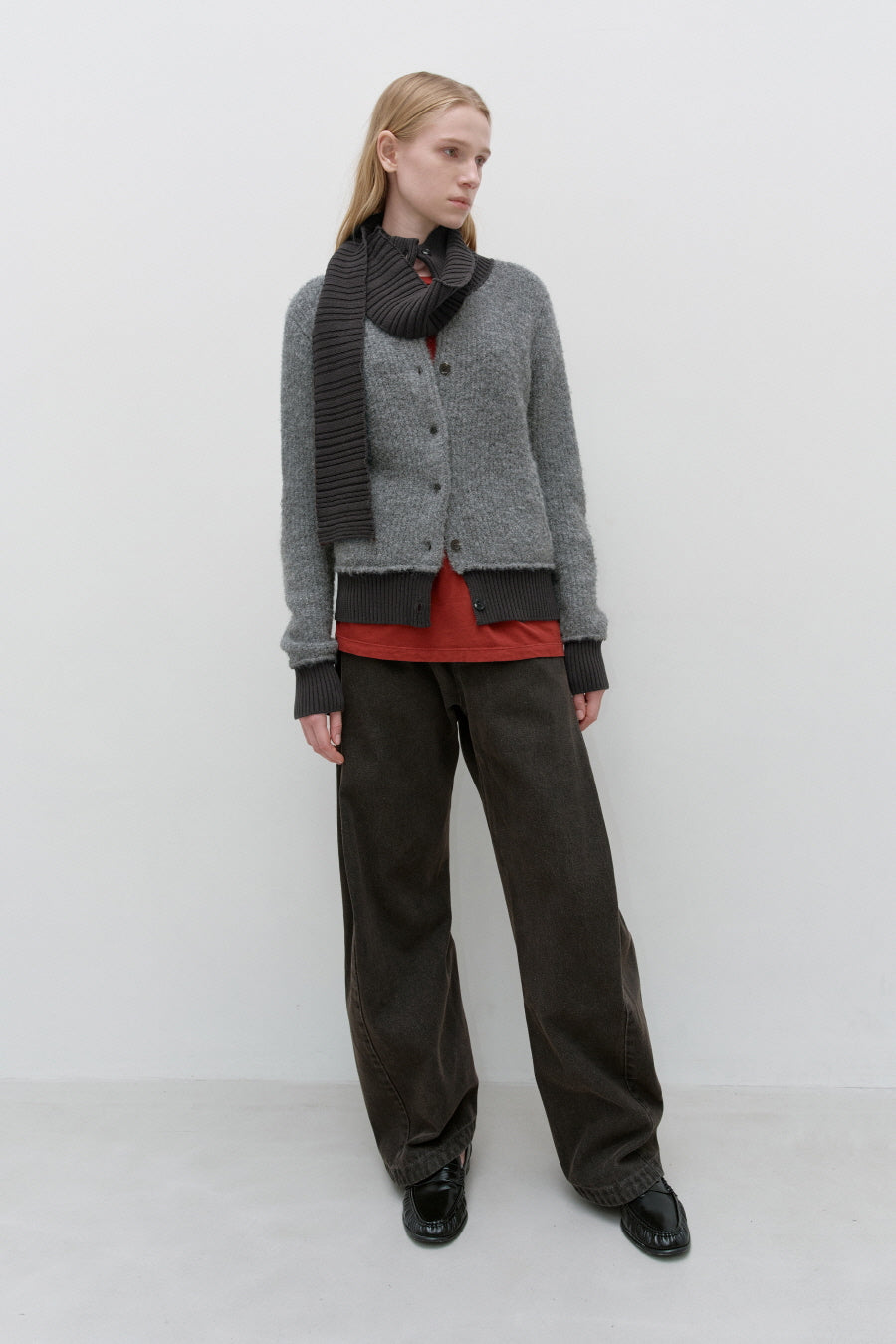 Insilence - Detachable Muffler Cardigan (Charcoal) product image 5 | TRAB K-Fashion Australia
