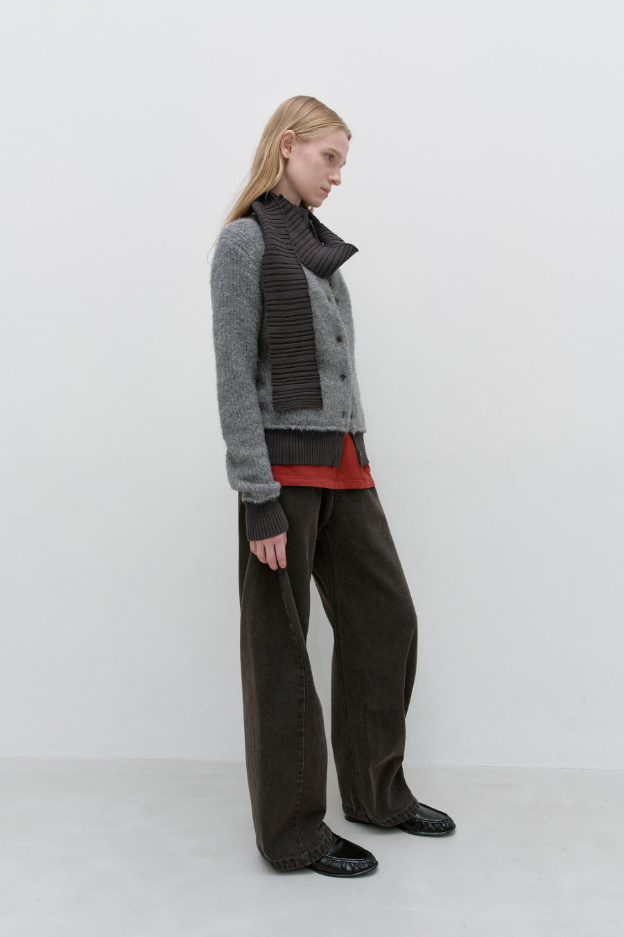 Insilence - Detachable Muffler Cardigan (Charcoal) product image 4 | TRAB K-Fashion Australia