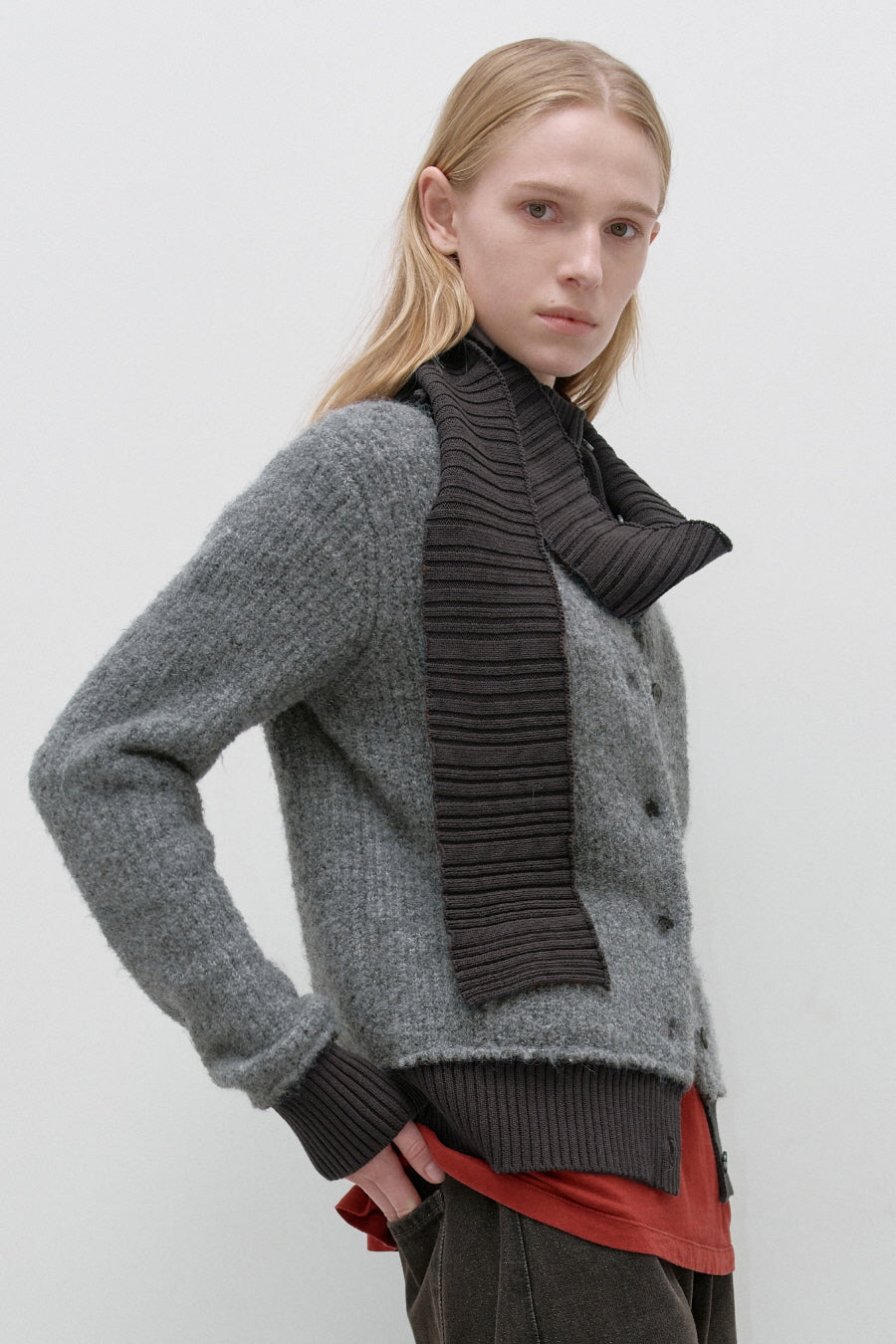 Insilence - Detachable Muffler Cardigan (Charcoal) product image 2 | TRAB K-Fashion Australia