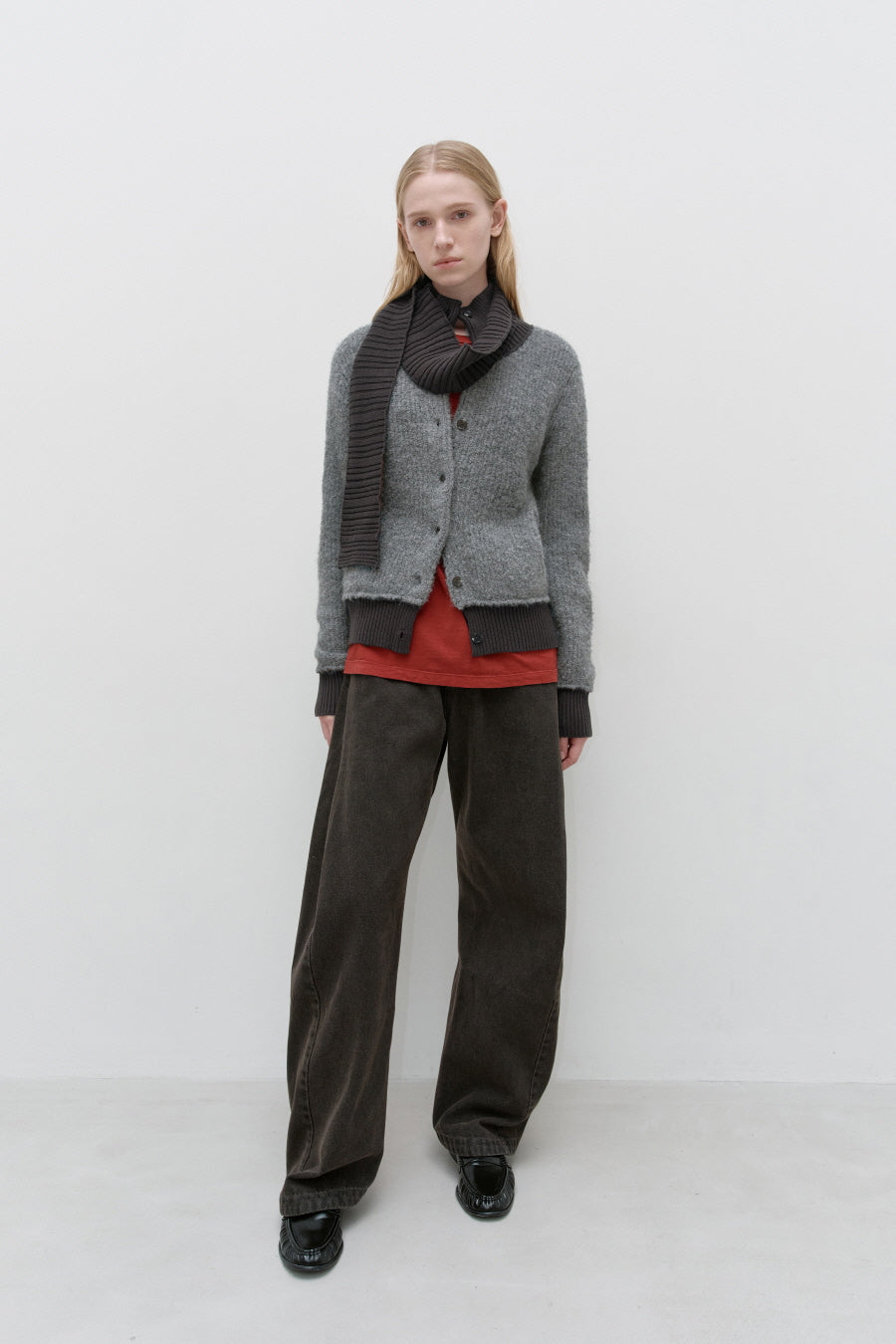 Insilence - Detachable Muffler Cardigan (Charcoal) product image 3 | TRAB K-Fashion Australia