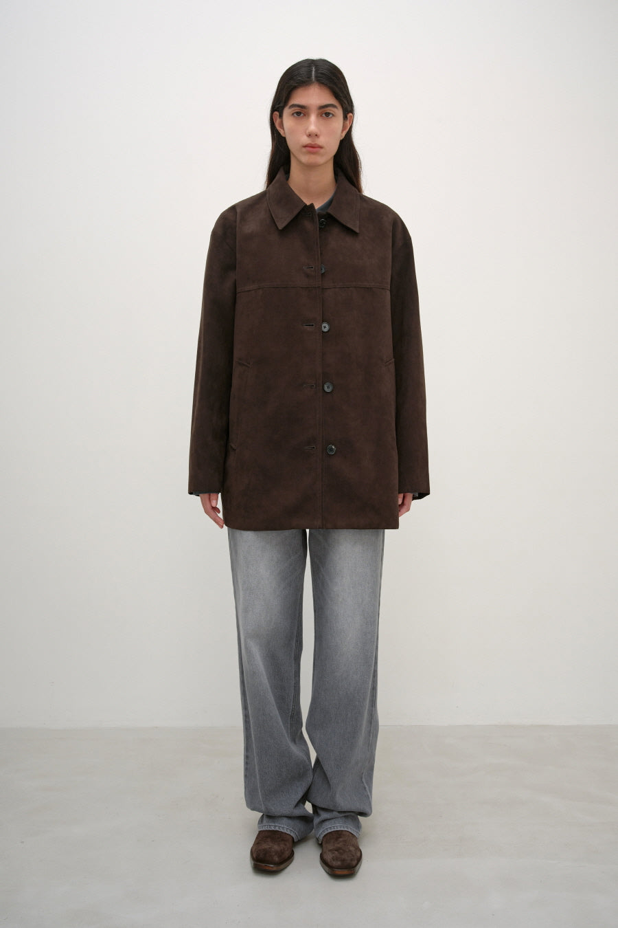 Insilence - Faux Suede Car Coat (Dark Brown) product image 3 | TRAB K-Fashion Australia