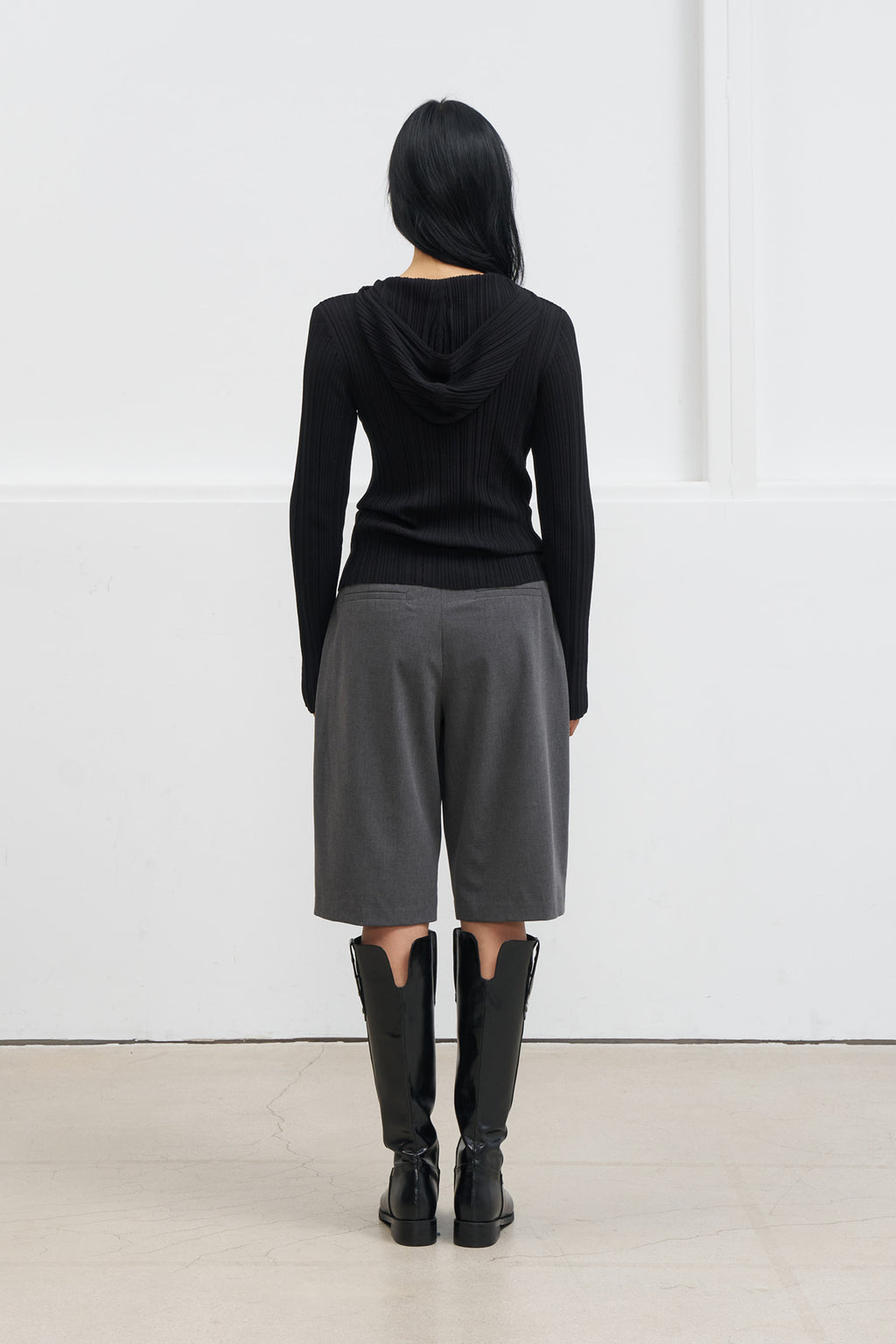 Deinet - Knit Button Hoodie Cardigan (Black) product image 3 | TRAB K-Fashion Australia