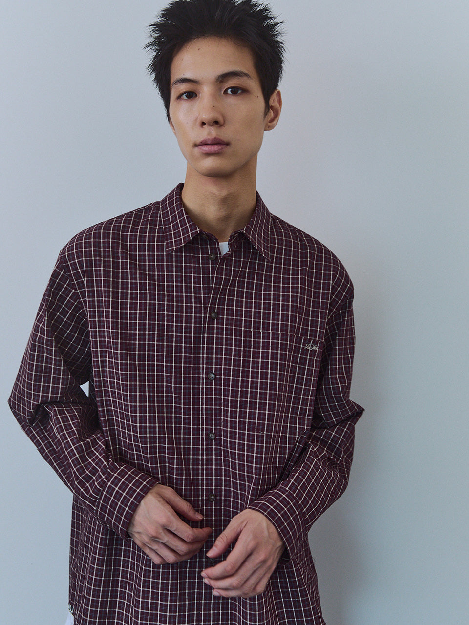 Kijun - Ivy Classic Check Shirt (Burgundy) product image 4 | TRAB K-Fashion Australia