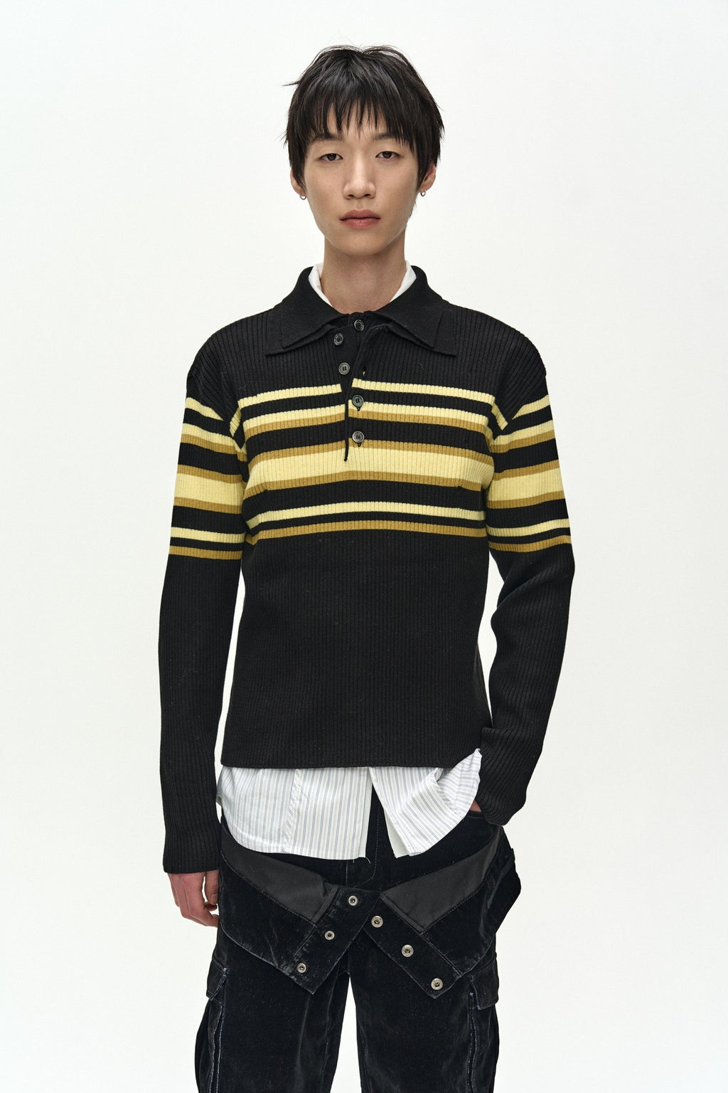 Andersson Bell - Layered Collar Pitt Stripe Polo Sweater (black/lemon) (Black/Lemon) product image 1 | TRAB K-Fashion Australia