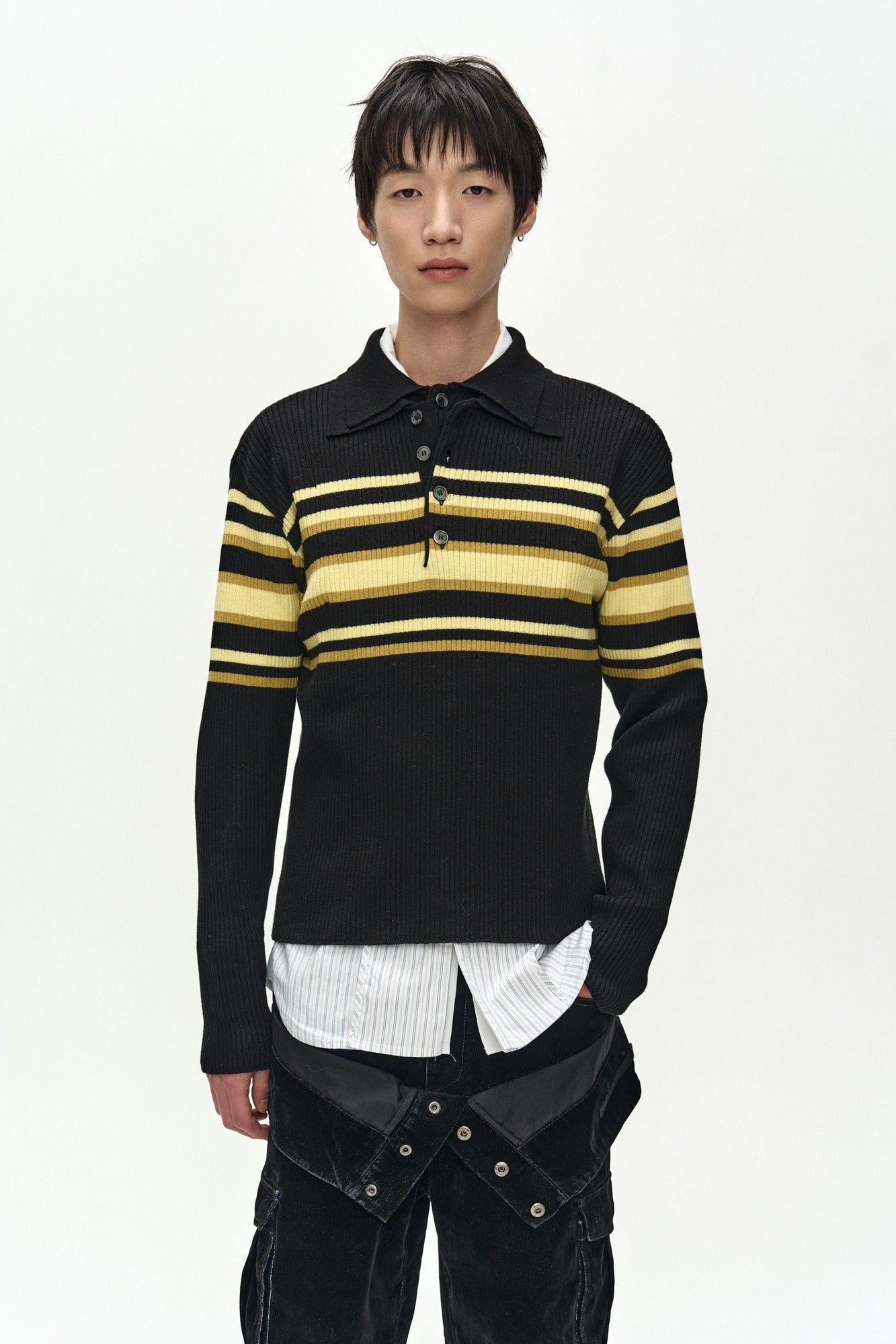 Andersson Bell - Layered Collar Pitt Stripe Polo Sweater (black/lemon) (Black/Lemon) product image 1 | TRAB K-Fashion Australia