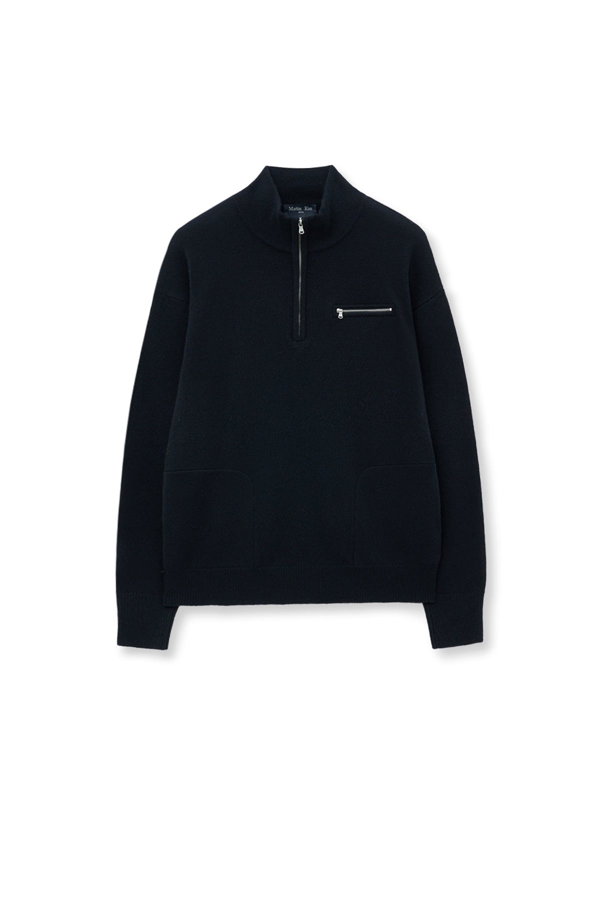 Matin Kim - Back Logo Half Knit Zip Up Pullover (Navy) product image 2 | TRAB K-Fashion Australia