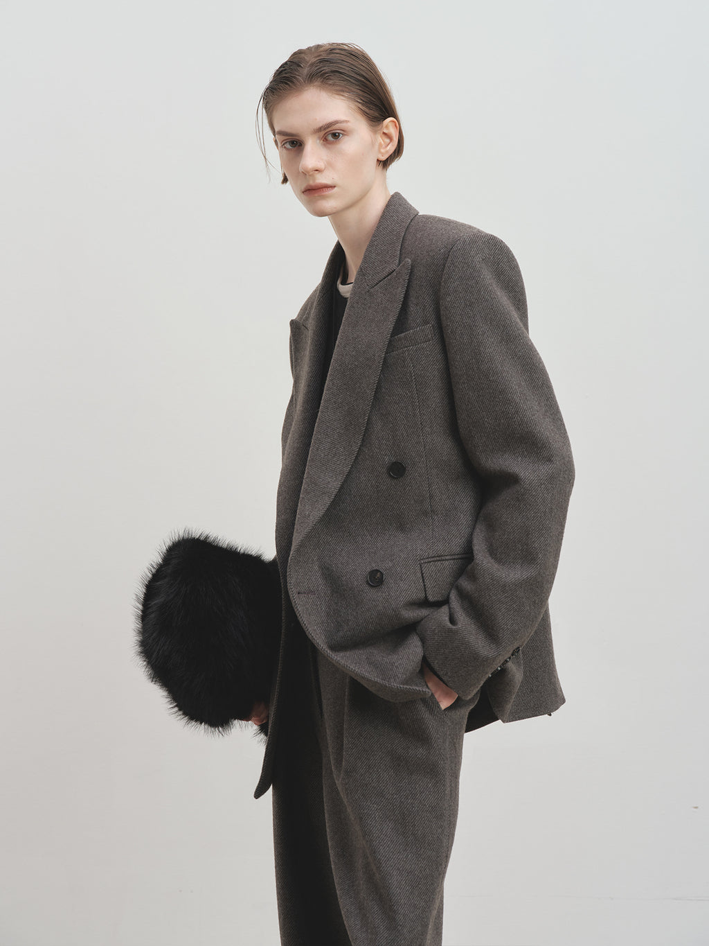 Tonywack - Tailored Wool Twill Double-Breasted Jacket (Grey) product image 6 | TRAB K-Fashion Australia