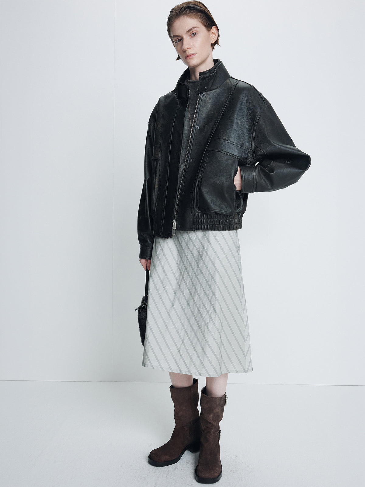 Tonywack - Vintage Grained Goat Leather Bomber Jacket (Vintage Brown) product image 4 | TRAB K-Fashion Australia