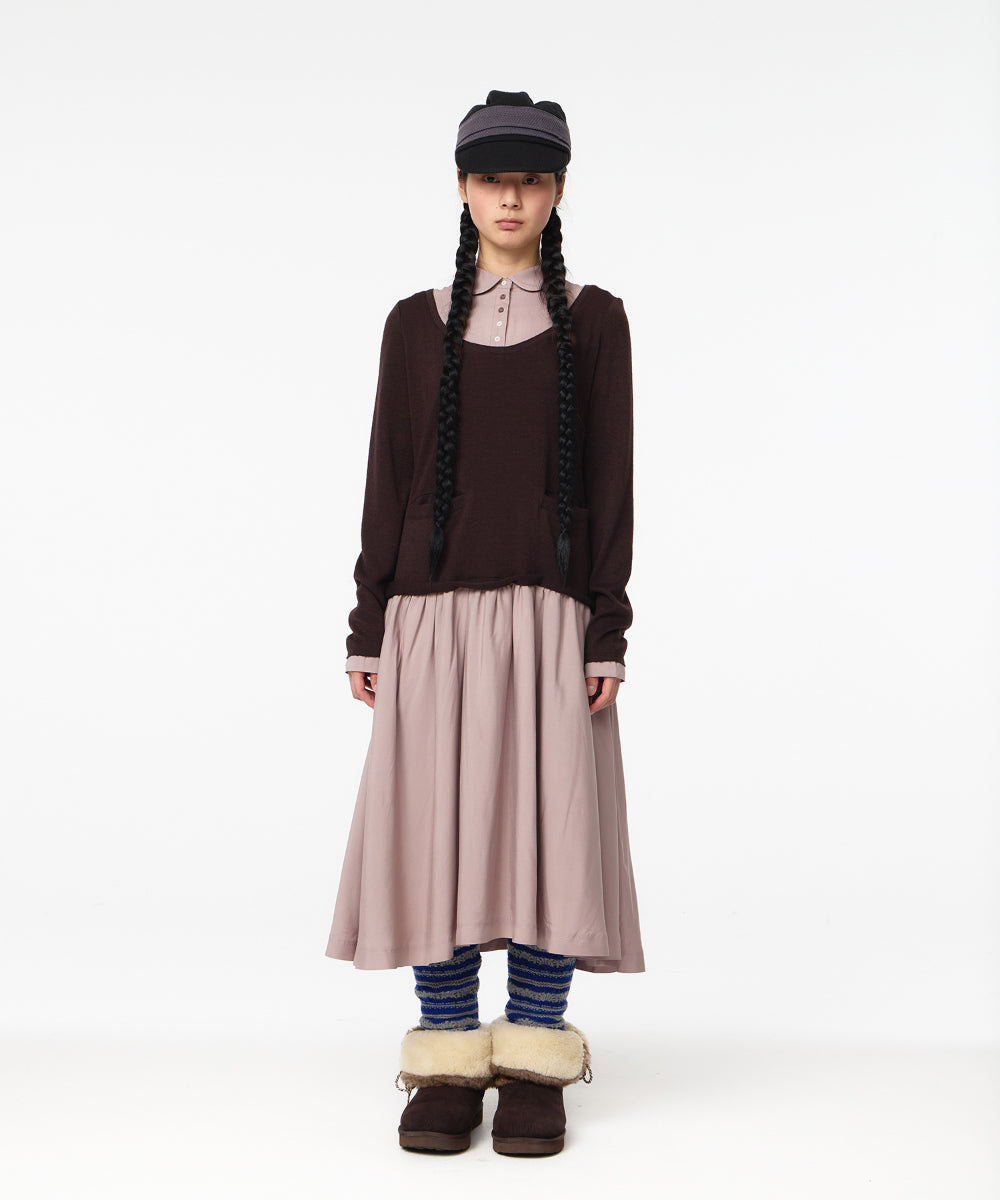 Coyseio - Layered Shirt Cardigan Shirring Dress (Dark Brown) product image 6 | TRAB K-Fashion Australia