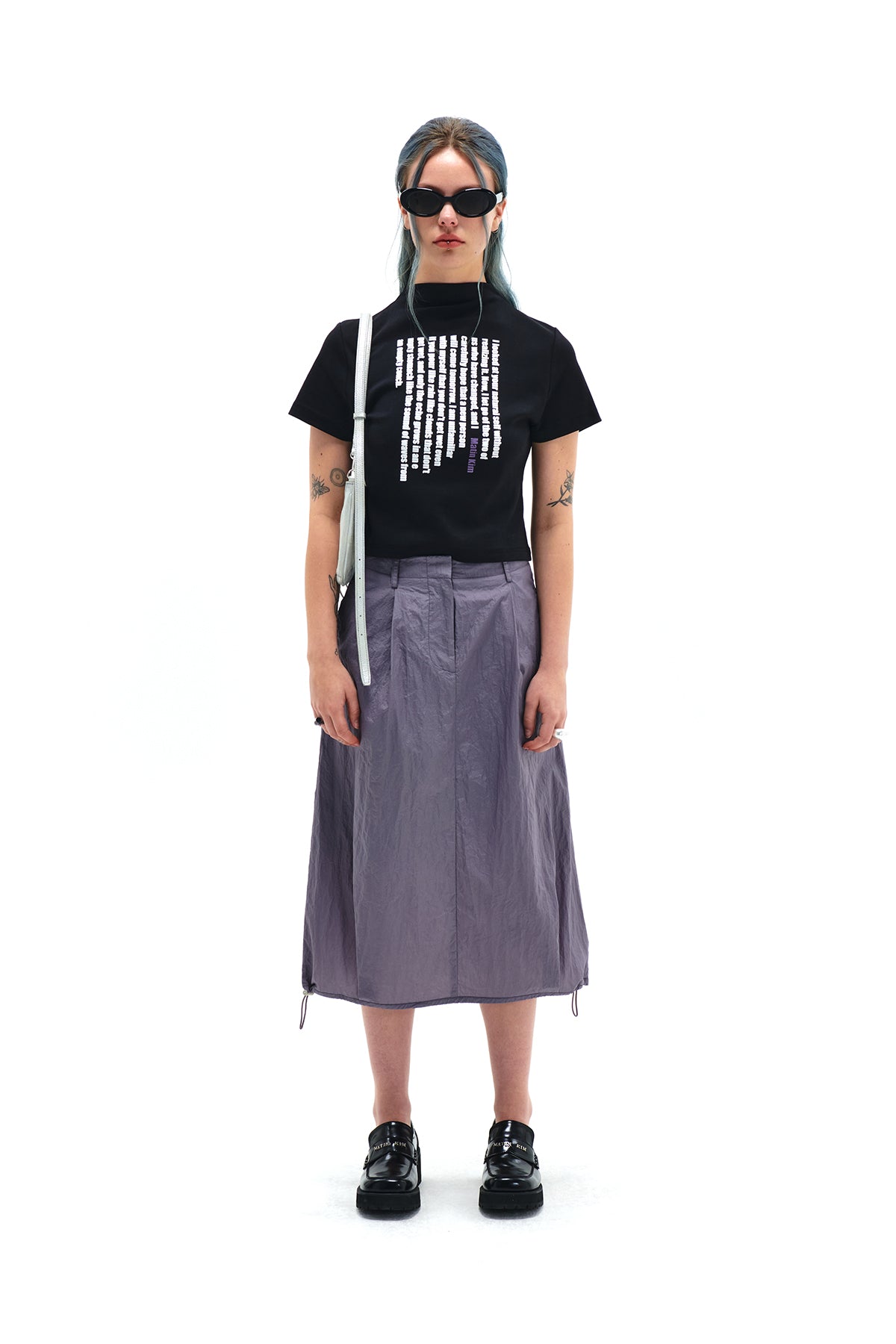 Matin Kim - Glossy Volume Midi Skirt (Violet) product image 5 | TRAB K-Fashion Australia