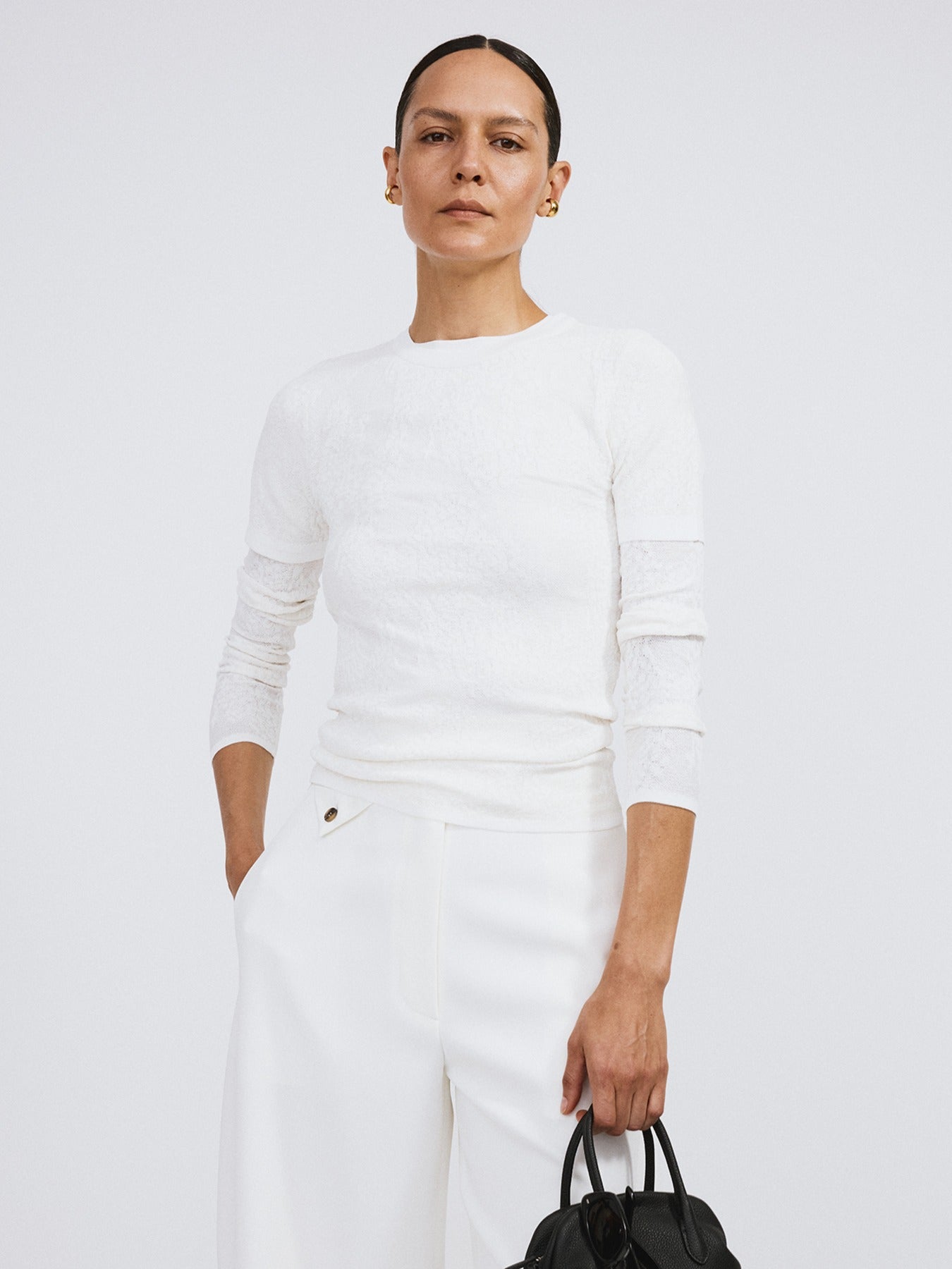 Recto - Lace Jacquard Long Sleeve Knit Top (Bean Ivory) product image 1 | TRAB K-Fashion Australia