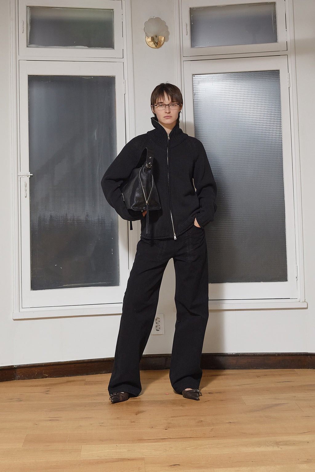 Matin Kim - Applique Logo Patch Knit Zip Up (Black) product image 10 | TRAB K-Fashion Australia