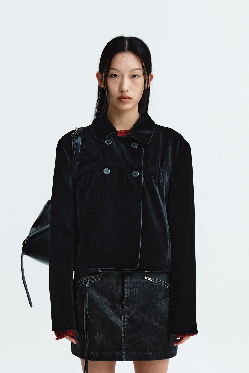 Matin Kim - Velvet Double Crop Jacket (Black) product image 10 | TRAB K-Fashion Australia